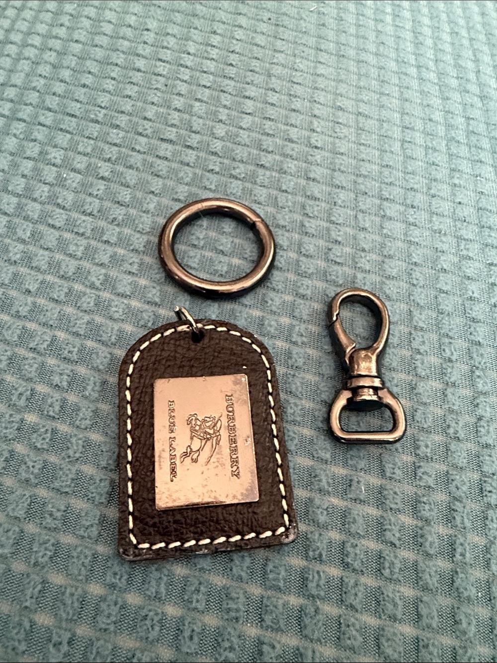 Burberry Dark Brown Leather Key Tag with Silver Plaque and Hardware